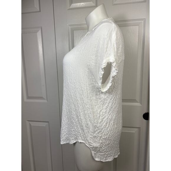 Jane & Delancey Women's Short Sleeve Tunic Top Large White Crinkle High Low Boho - Picture 2 of 6